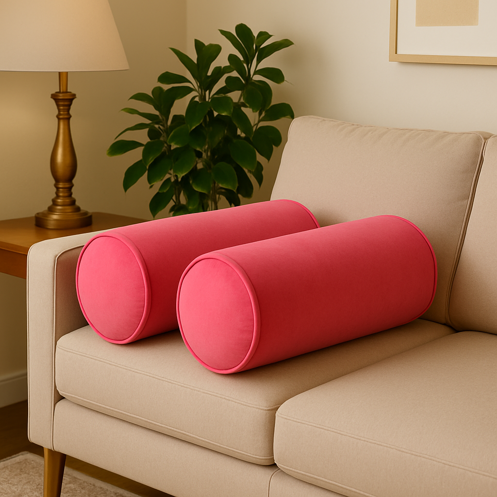 Pillow Tree Luxury Soft Velvet Bolster Set of 2, with Removable Cover || Blush Pink – 9x24 Inch