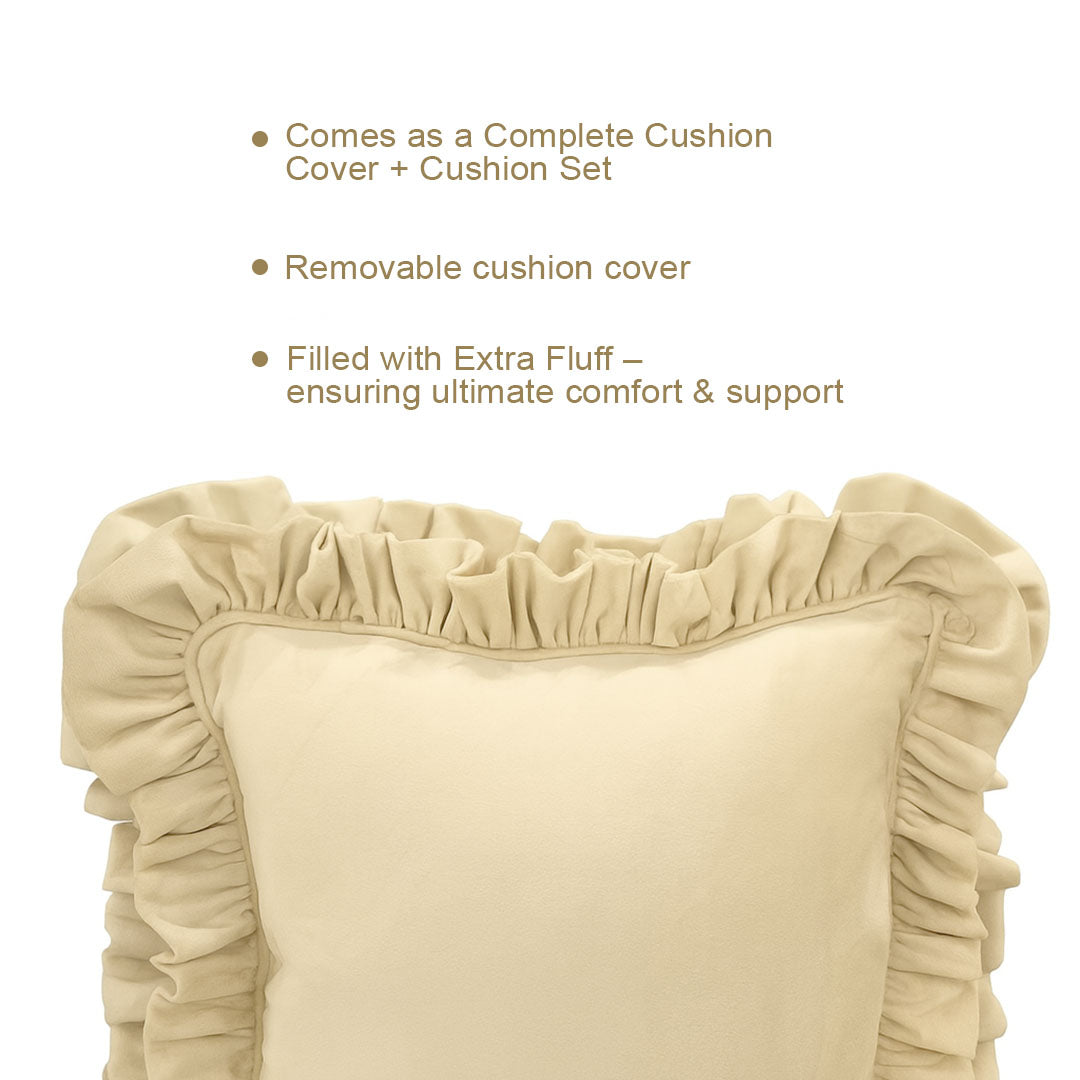 Light Beige Double Frill Cushion Cover with Cushion Filler