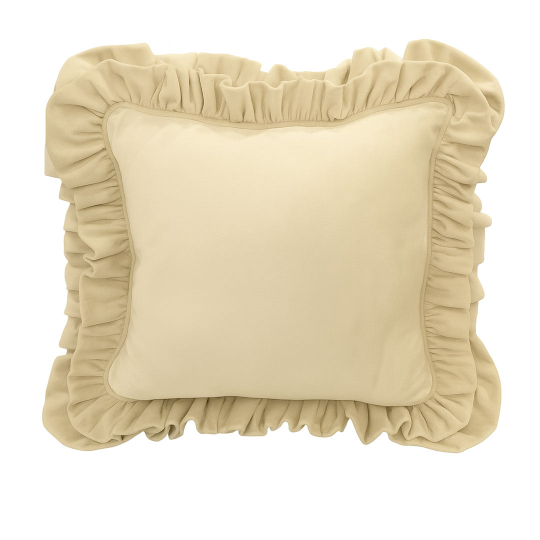 Light Beige Double Frill Cushion Cover with Cushion Filler