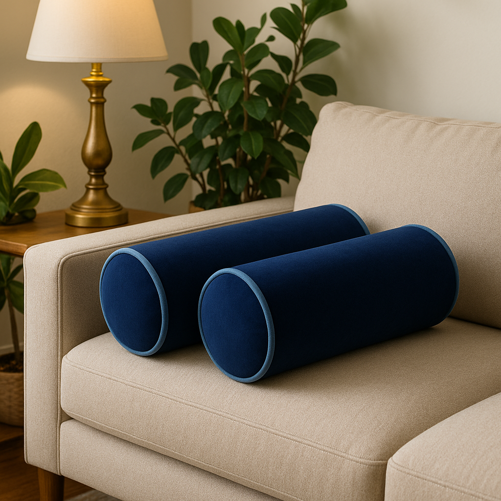 Pillow Tree Luxury Soft Velvet Bolster Set of 2 with Removable Cover || Blue – 7x18 Inch